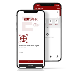 Celular com o aplicativo do Estbank aberto